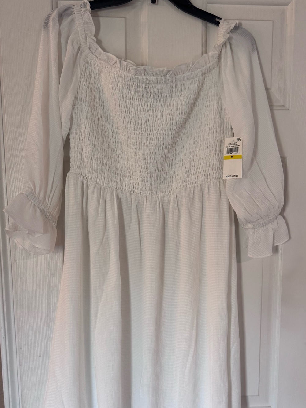 1.STATE Smocked  MIDI Dress Off the Shoulder